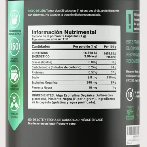 Espirulina Orgánica - 150 cápsulas 2