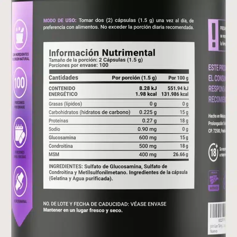 Glucosamina con Condroitina y MSM - 100 cápsulas - Imagen 2