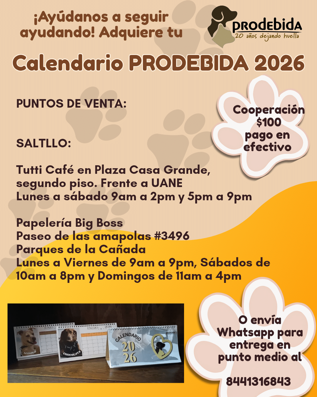 Calendario de escritorio a beneficio de Prodebida A C.