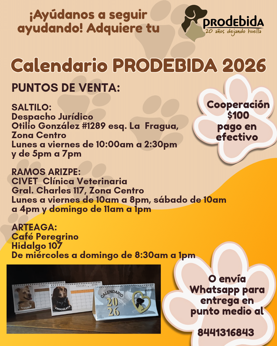 Calendario de escritorio a beneficio de Prodebida A C.